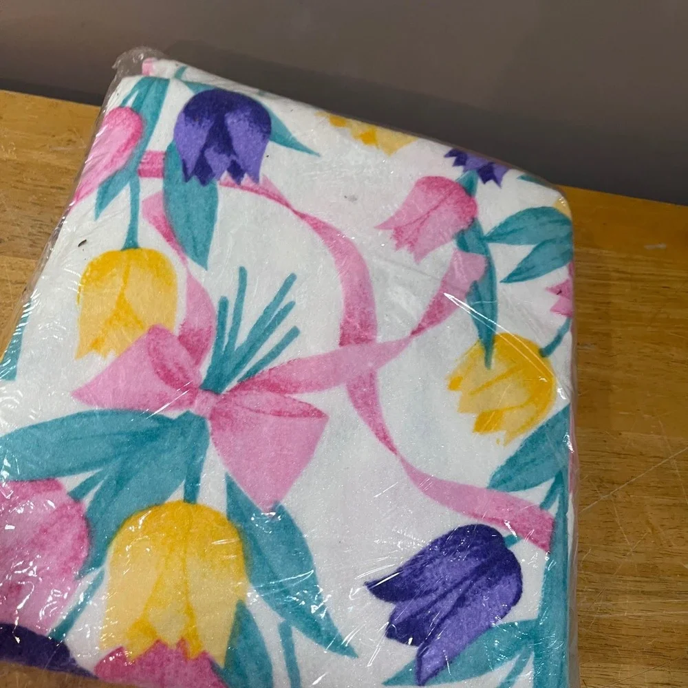 Vtg Home Designs Tulips‎ Floral Print Blanket Queen King Made in USA 102x90 New